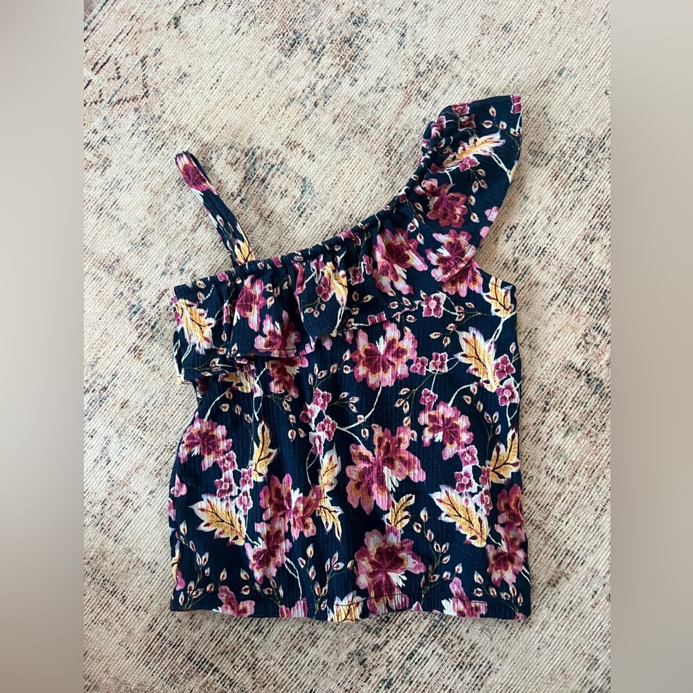 Old Navy Blue Pink Asymmetrical Ruffled Tank Top girls medium